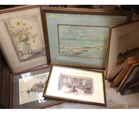 Group of decorative pictures and prints including watercolour by Colin Clough, John Tookey signed print, others