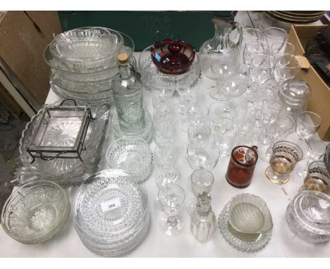 Victorian cut glass claret jug and cover together with other assorted glassware