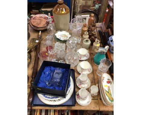 Mixed group of ceramics and glass to include a pair of Burslem souvenir cups and saucers