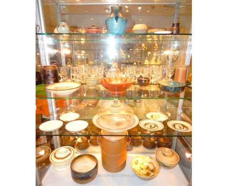 A quantity of mainly stone glaze ceramic wares; featuring vases bowls casserole dishes and the flour bin.