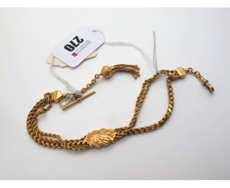 A Vintage Fancy Link Albertina, to swivel style clasp stamped "9c", suspending T-bar and tassel (overall length excluding tas