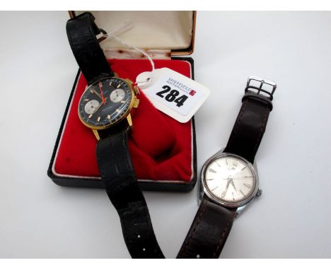 Breitling; A Gold Plated and Stainless Steel Cased 'Top Time' Chronometer Gent's Wristwatch, the signed black dial with orang