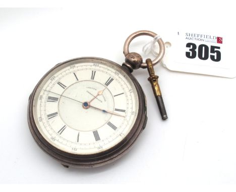 A Chester Hallmarked Silver Cased Openface Chronograph Pocket Watch, the white dial with black Arabic and Roman numerals and 