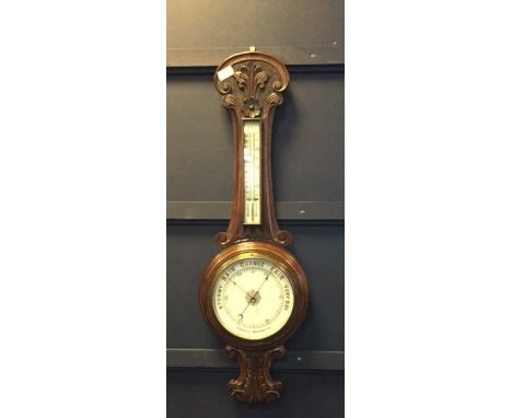 LATE VICTORIAN OAK ANEROID BANJO BAROMETER 88cm high 