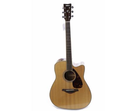 YAMAHA FGX720SC  ELECTRO-ACOUSTIC GUITARsound hole mounted preamp, blond spruce body top, mahogany body back and sides, rosew