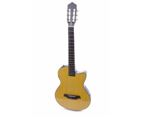 ANGEL LOPEZ SEMI ACOUSTIC GUITARAR300 preamp, classical style headstock, single cut, 25 1/2" scale, 19 frets, nylon nickel wo
