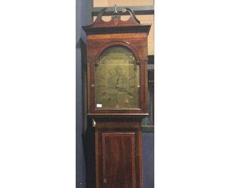 EDWARDIAN MAHOGANY AND BURR WALNUT LONGCASE CLOCK maker Brown, Edinburgh, the silvered chased dial with Roman numeral chapter