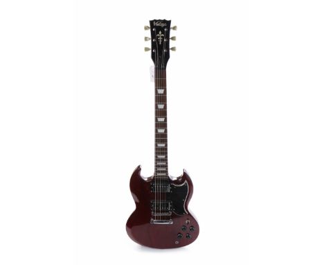 VINTAGE VS6 ELECTRIC GUITARdouble Wilkinson humbuckers and Wilkinson Deluxe tuning pegs, cherry red finish, SG shape, mahogan