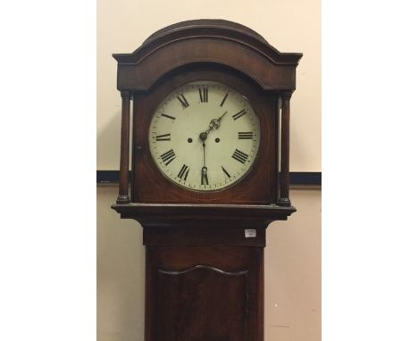 REGENCY MAHOGANY LONGCASE CLOCK unsigned, the painted dial with Roman numerals, pierced hands (one possibly replaced), contai