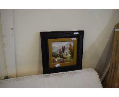 British School, circa 20th century, "Tintern Abbey and "Melrose Abbey", acrylic / gouache on ceramic tiles, framed, unglazed 