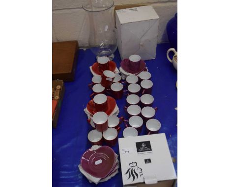 Quantity of YSL branded coffee cans and heart shaped saucers together with a Doulton Crystal boxed bowl