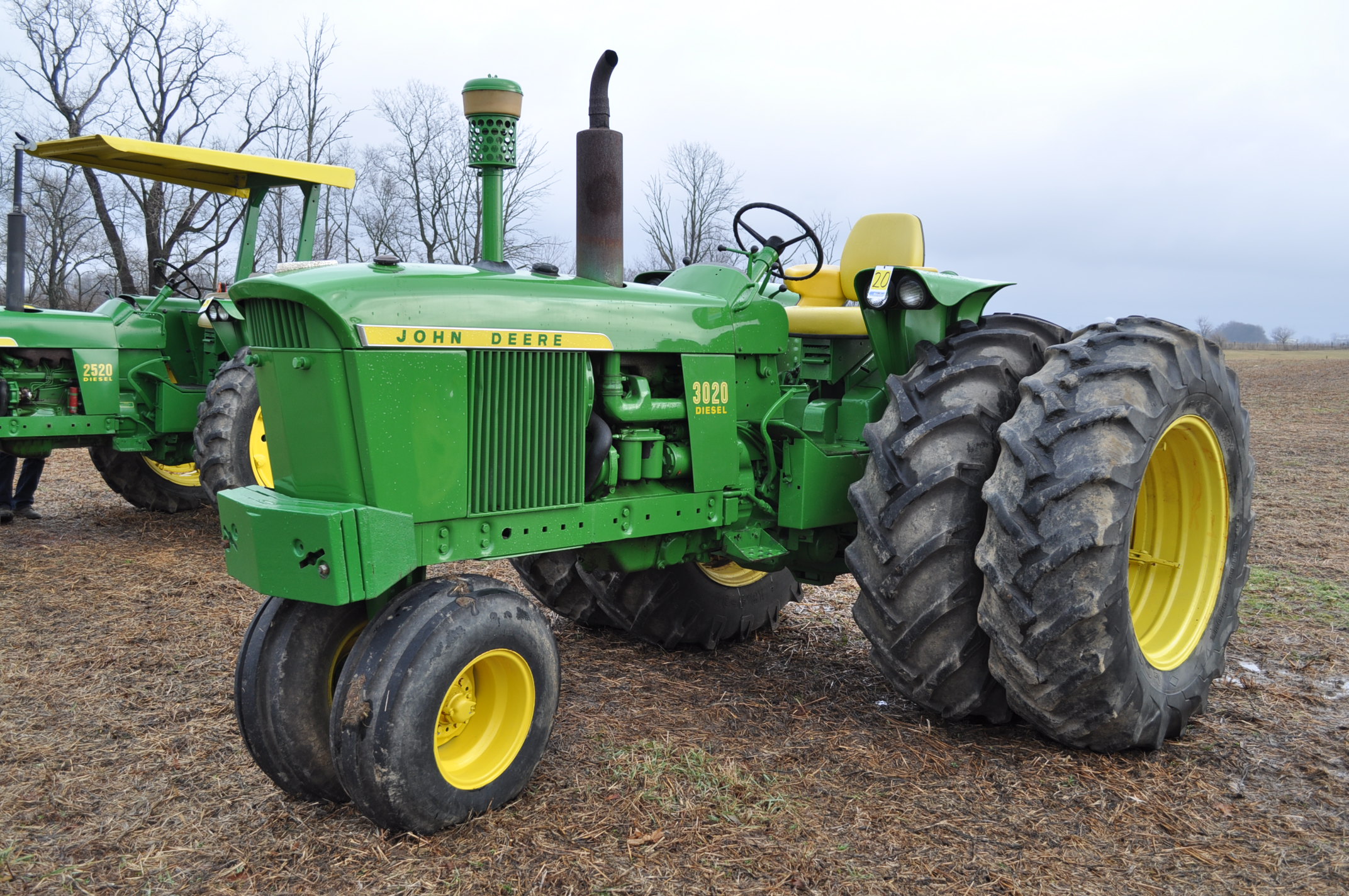 John Deere 3020 tractor, diesel, 18.434 rear, clamp on duals, 11L15