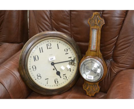 A circular oak 8-day  wall timepiece white 29cm dial, Roman Chapter, spade & poker hands, by Enfield & Co., Middlesex, early 