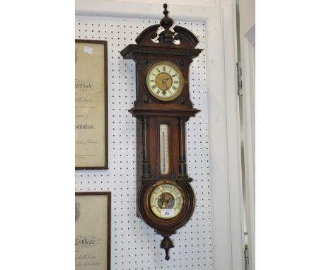 A 19th century Vienna type walnut wall hanging combination clock, barometer and thermometer, c.1890