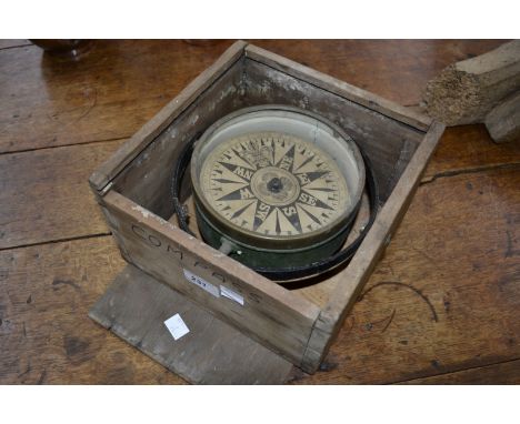 A 19th century ship's gimbal compass, in fitted box