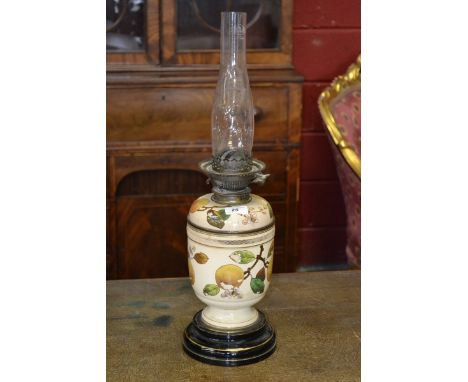 A Victorian pottery oil lamp, Williams and Bach, New Bond Street