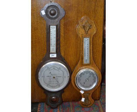 An oak banjo barometer, the Wilsn; another, similar (2)