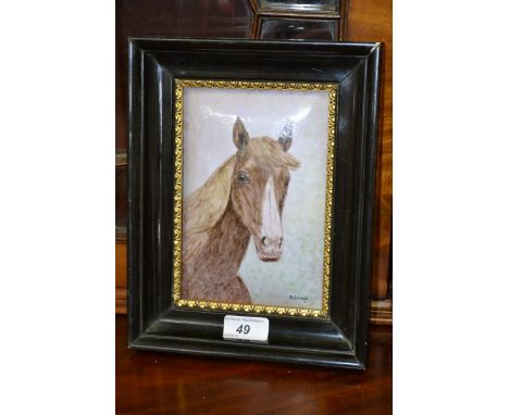 A Limoges enamel picture, the head of a horse, signed Rand