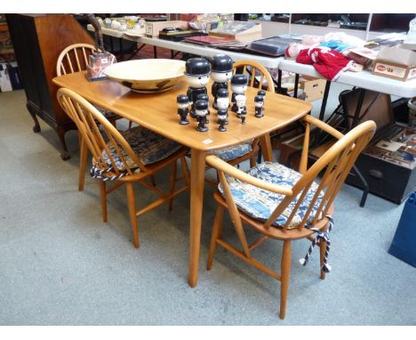 Ercol Blonde elm shaker table with 2 carvers and 2 dining chairs 