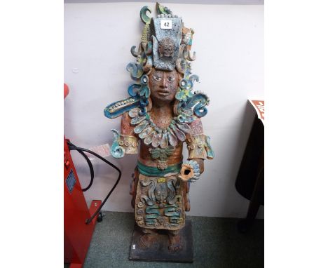 Large South American Mayan figure of a Warrior mounted on wooden base, 105cm in Height 