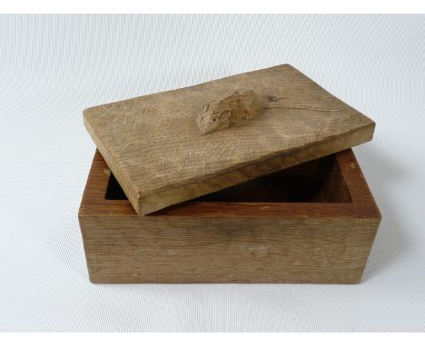 Robert Thompson Mouseman English Oak Trinket Box and Cover, of rectangular form, the cover with carved mouse signature, 18.5c