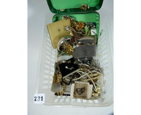 Large tray of assorted Costume jewellery inc. Rotary Octagonal faced wristwatch, Silver engraved bangle etc 