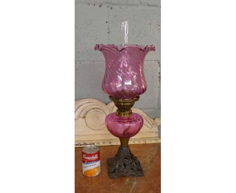 Victorian ruby glass oil lamp 