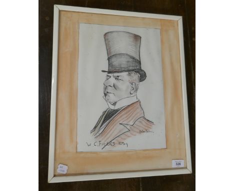 Clive Dunn charcoal and pastel on paper portrait of the American comic actor W.C. Fields, 48cm x 38cm, glazed and framed. Tit