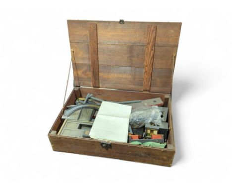 An early 20th century painted wood model of a terminus station, Bedford, with scale plans contained in a wood box