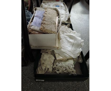A selection of vintage linen crochet and embroidery work