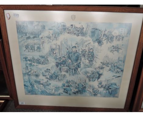A framed military print, Ulster impressions, signed Joan Wanklyn 1976 number 308,  