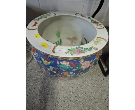 A large Oriental ceramic goldfish bowl with Cantonese palette