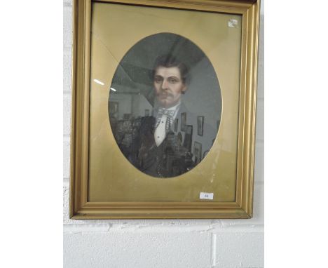 A vintage portrait possibly a gouache painting of a gentleman waiting 