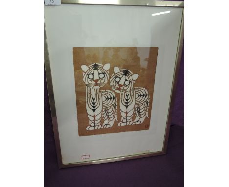A modernist print of two Tigers in an Ethnic style 