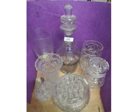 A selection of cut glass including decanter