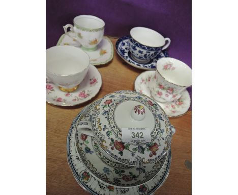 A selection of cups and saucers including Paragon, Spode, Dorchesters