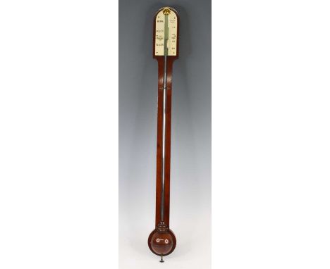 A Victorian mahogany stick barometer, the ivory scale signed King Optician Bristol, with bulbous cistern, 94cmIvory submissio