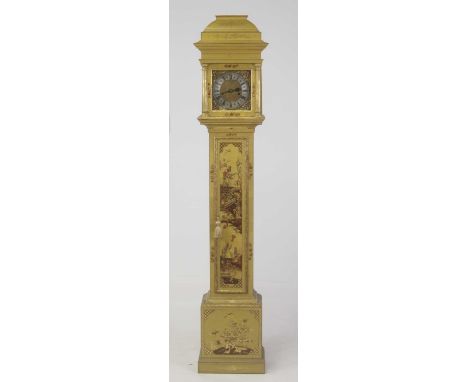 John Sander of Sandhurst - a chinoiserie yellow lacquered longcase clock in the early 18th century style, having a 9" square 