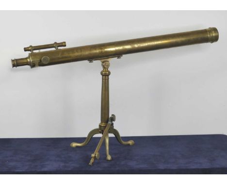 A mid-Victorian lacquered brass library telescope by Negretti &amp; Zambra of London, on folding brass tripod, housed in fitt