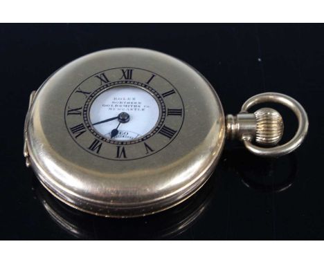 An early 20th century Rolex gent's gold plated half hunter pocket watch, the white enamel Arabic dial having subsidiary secon