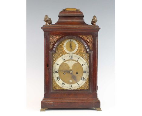 Thomas Pace of London - a George III mahogany cased bracket clock, the case with brass carry handle, caddy top and four gilt 