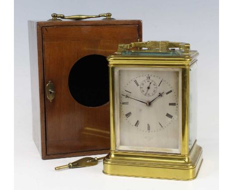 A mid-19th century gilt brass repeating carriage clock by James McCabe of Royal Exchange, London, numbered 2726, the large cl