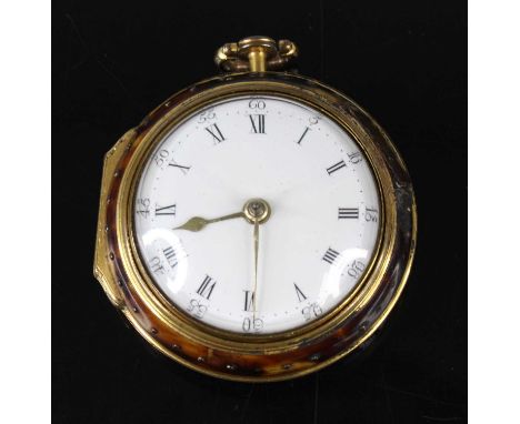 Jacob Peirson of Manchester - a George III gent's pair cased gold plated and tortoiseshell pocket watch, having a convex whit