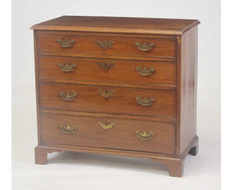 A George III mahogany squarefront chest of four long graduated drawers, each having replacement brass batwing escutcheons, w.