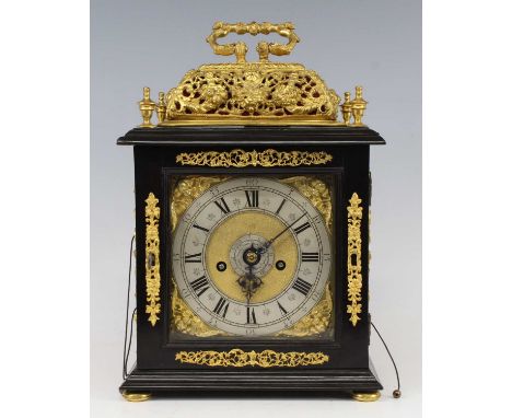 Nathanael Hodges of London - a late 17th century ebony veneered table clock, with pull quarter repeat and alarm, signed to th