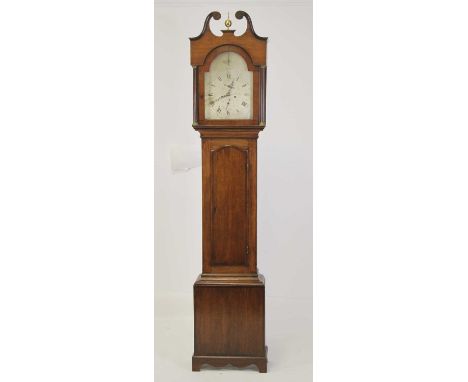 Thomas Pace of London - an early 19th century oak longcase clock, having a signed arched silvered 12" dial with strike/silent