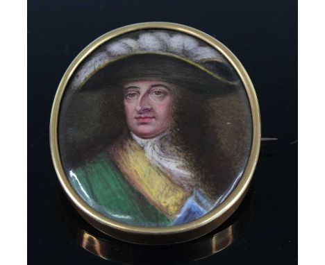 Circle of Charles Boit (Swedish 1663-1727) - William III portrait miniature, enamel on metal, 4 x 3.5cm, the whole housed in 