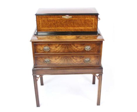 J. R. Losada of Regent Street, London - a mid-19th century Swiss walnut music box playing 60 airs, having ten 7¼" cylinders, 