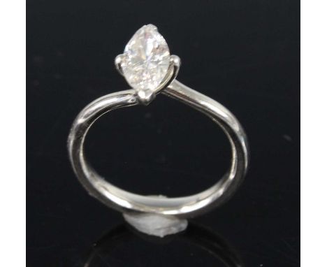 A contemporary 18ct white gold diamond solitaire ring, the marquise cut diamond measuring approx 10.3x5.1x3mm, and weighing 0