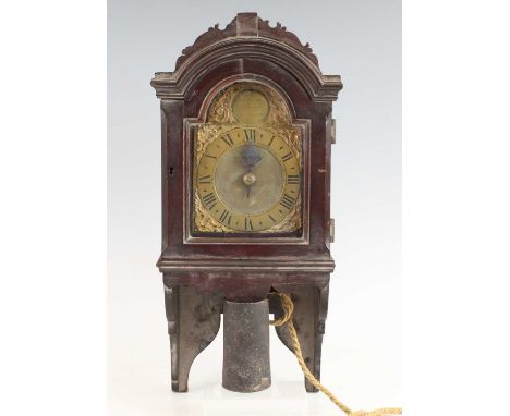 William Sterck of London - an 18th century oak cased hooded wall clock, having a 4¼" arched brass dial, signed William Sterck